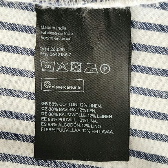 LOGG H&M One Shoulder Top Size 2 Linen Cotton White Blue Striped Embroidered - Picture 6 of 10